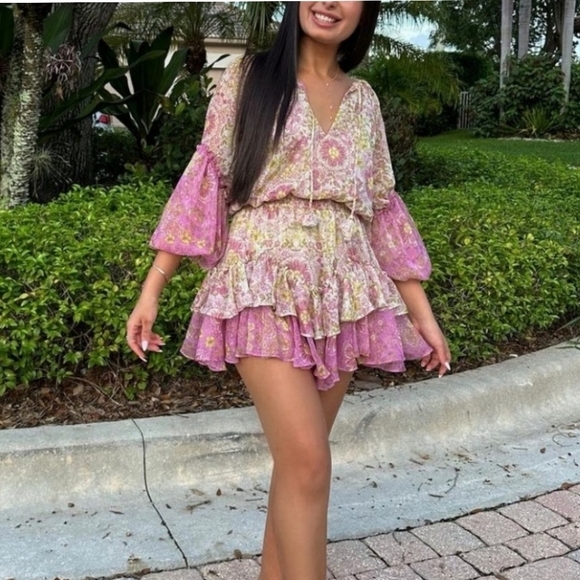 Misa Los Angeles Viviana Mini Dress Floral Medallion Mix Ruffle Print Mini Dress - Picture 2 of 16